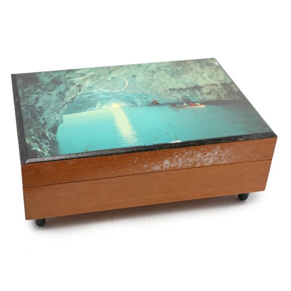 Vintage Mapsa Wooden Music Box Jewelry Trinket Container Capri Italy Grotto - Picture 12 of 12